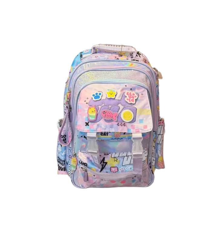 Mochila Primaria Lila Con Figuras Lluvia LL26BPC08