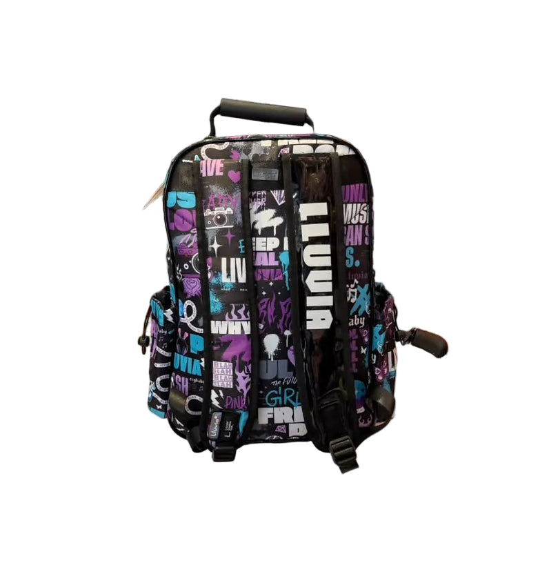 Mochila Primaria Negra Con Figuras Lluvia LL26BPC06