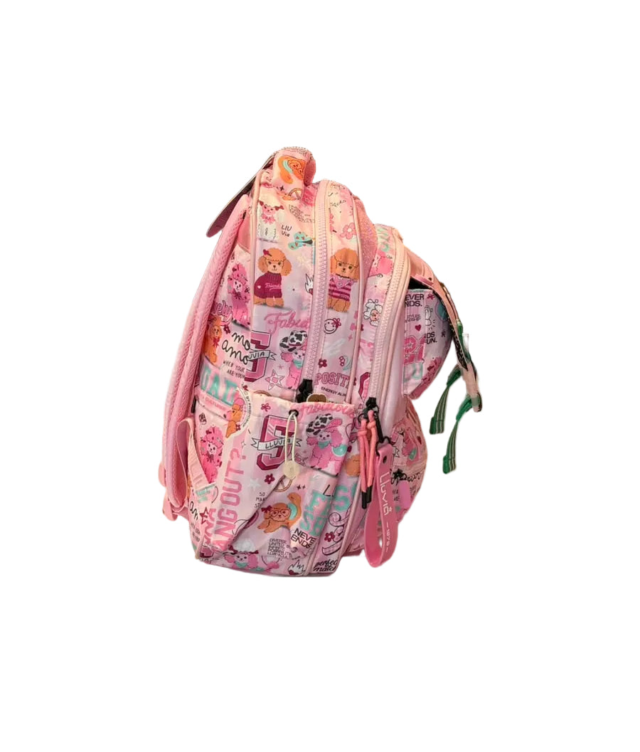 Mochila Primaria Rosa Con Broches Lluvia LL26BPC25