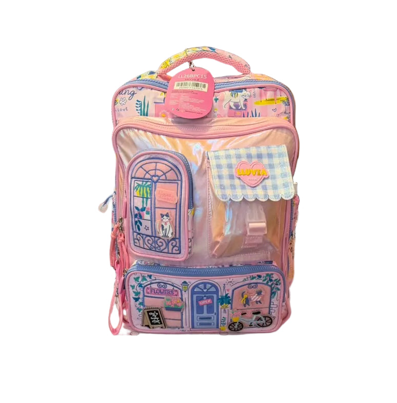 Mochila Primaria Rosa Con Accesorios Lluvia LL26BPC15