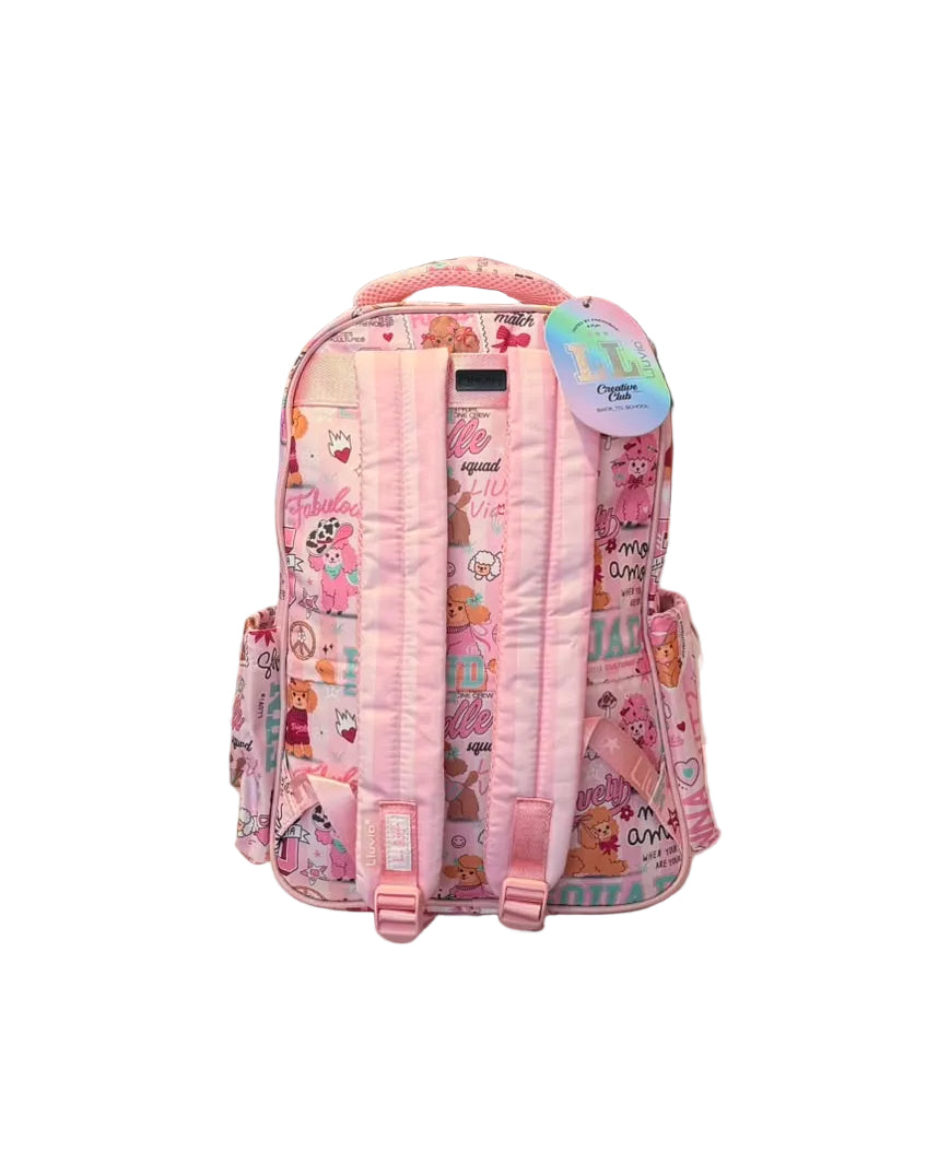 Mochila Primaria Rosa Con Broches Lluvia LL26BPC25