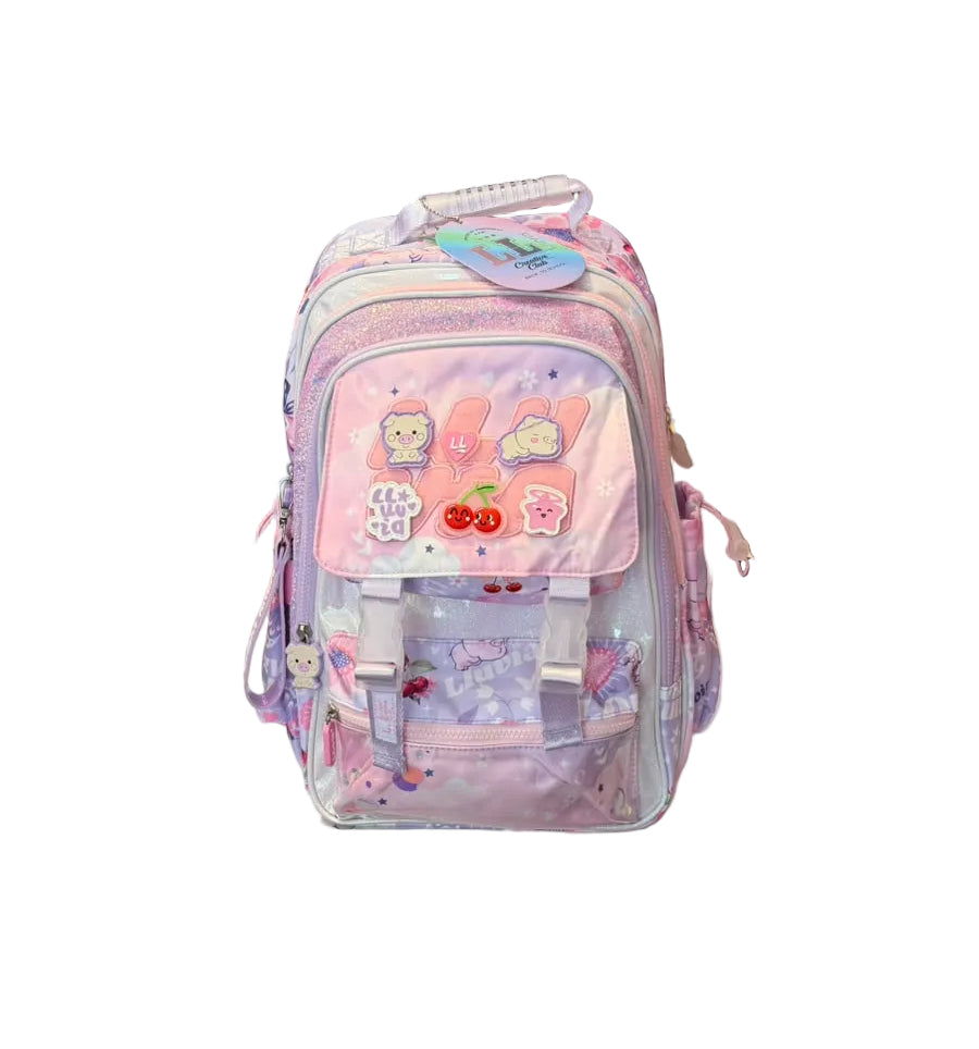 Mochila Primaria Rosa Con Figuras Lluvia LL26BPC07
