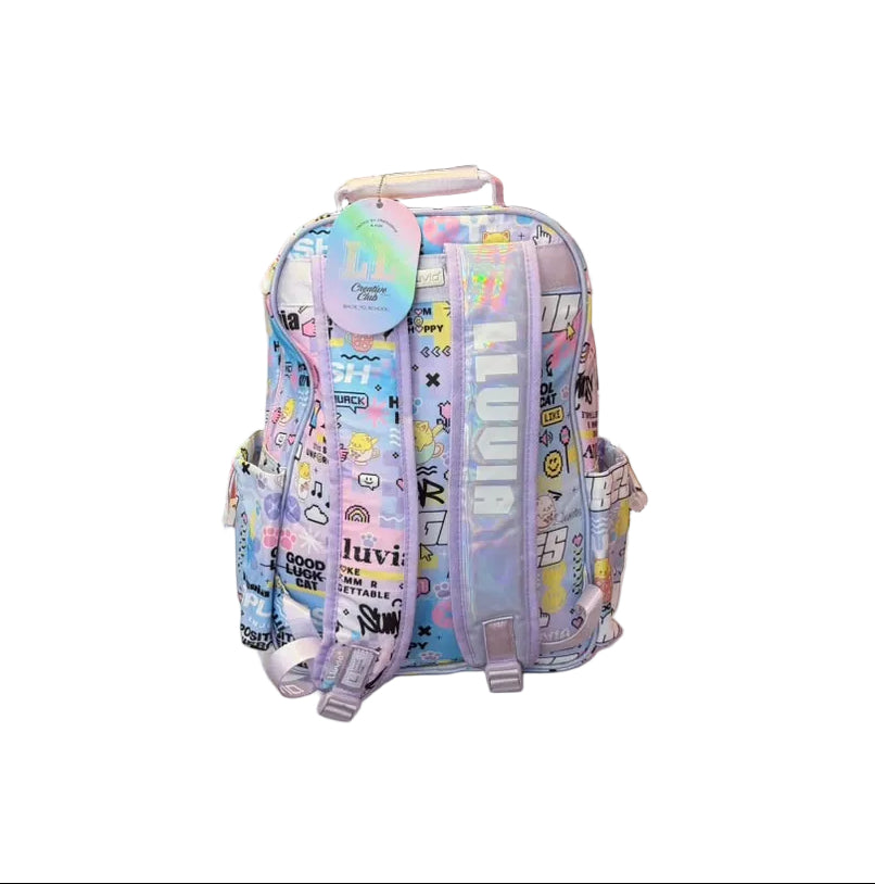 Mochila Primaria Lila Con Figuras Lluvia LL26BPC08