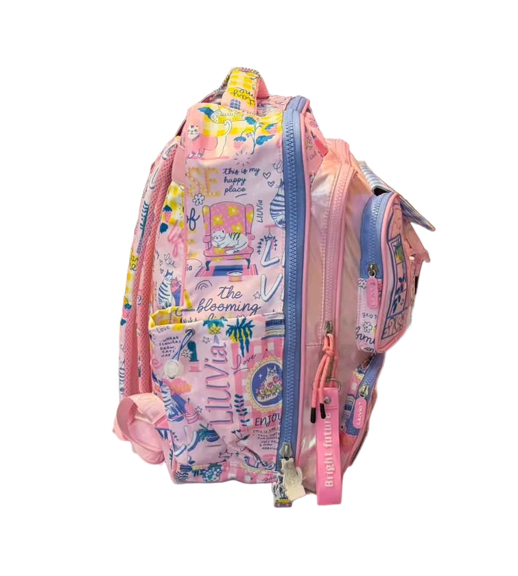 Mochila Primaria Rosa Con Accesorios Lluvia LL26BPC15