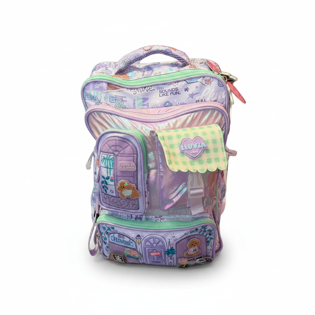 Mochila Primaria Lila Con Accesorios Lluvia LL26BPC14